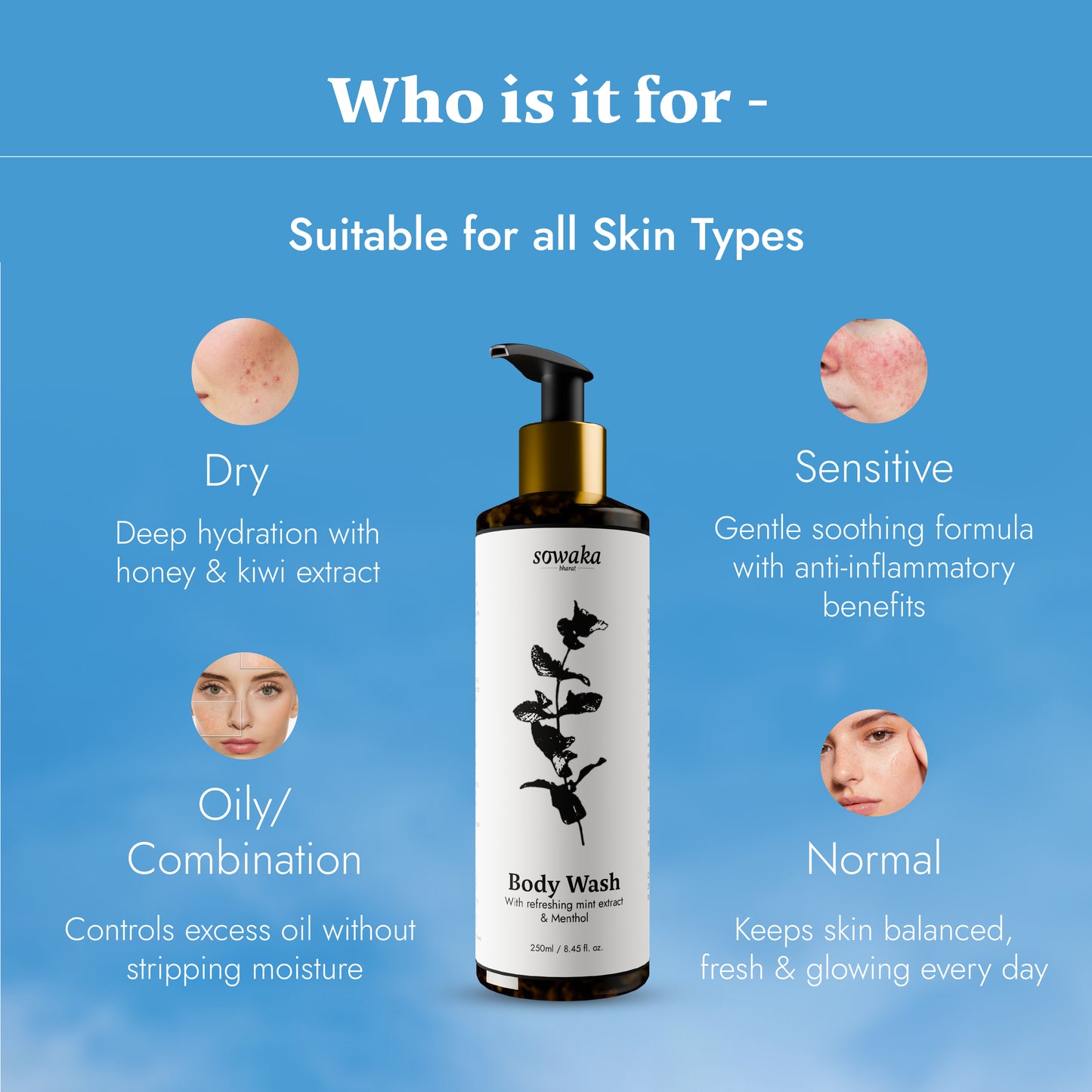 SOWAKA COOL MINT BODY WASH - 250ml