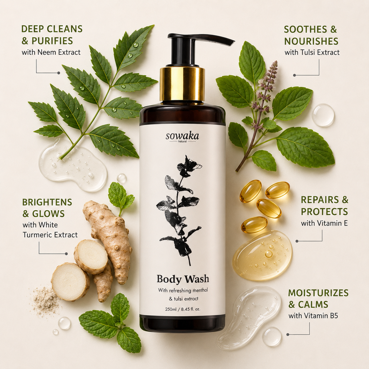 SOWAKA COOL MINT BODY WASH - 250ml