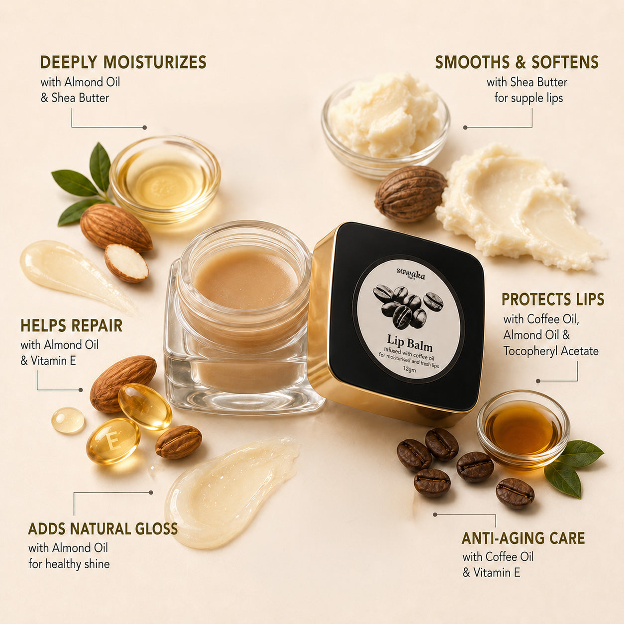 SOWAKA COFFEE LIP BALM - 12g